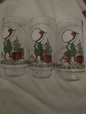 Vintage Holly Hobbie Holiday Drinking Glasses - Circa 1970's